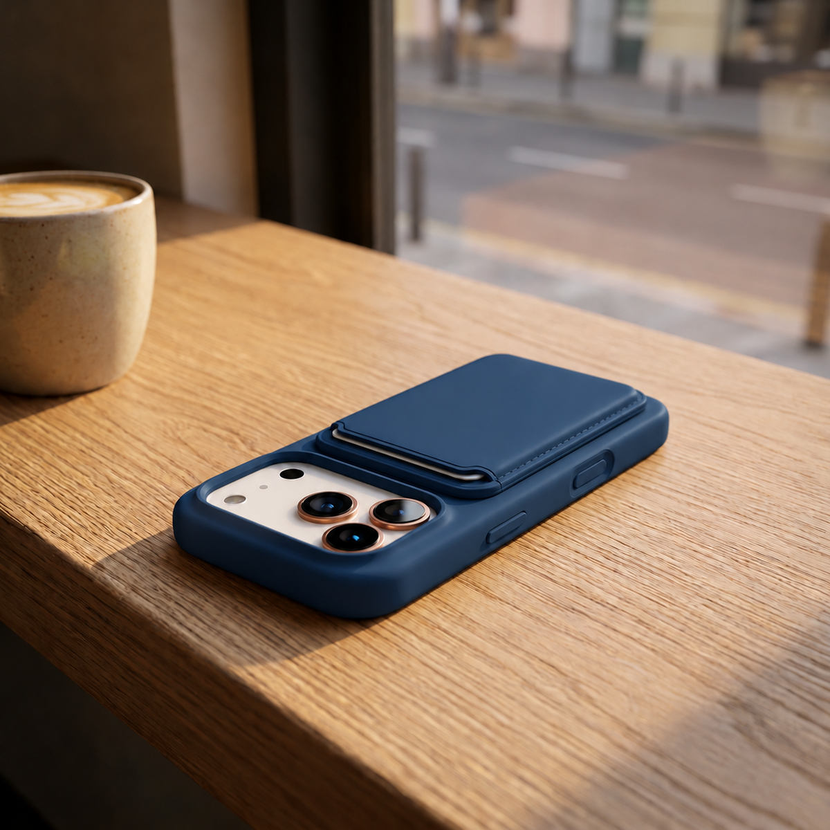 Premium Liquid Silicone iPhone Case with Magnetic Card Holder - Navy Blue