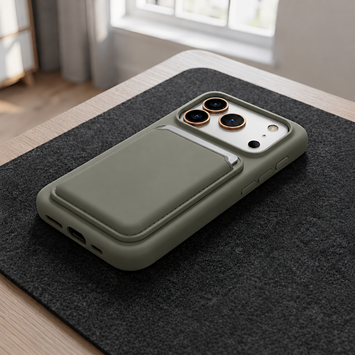 Premium Liquid Silicone iPhone Case with Magnetic Card Holder - Titanium Gray
