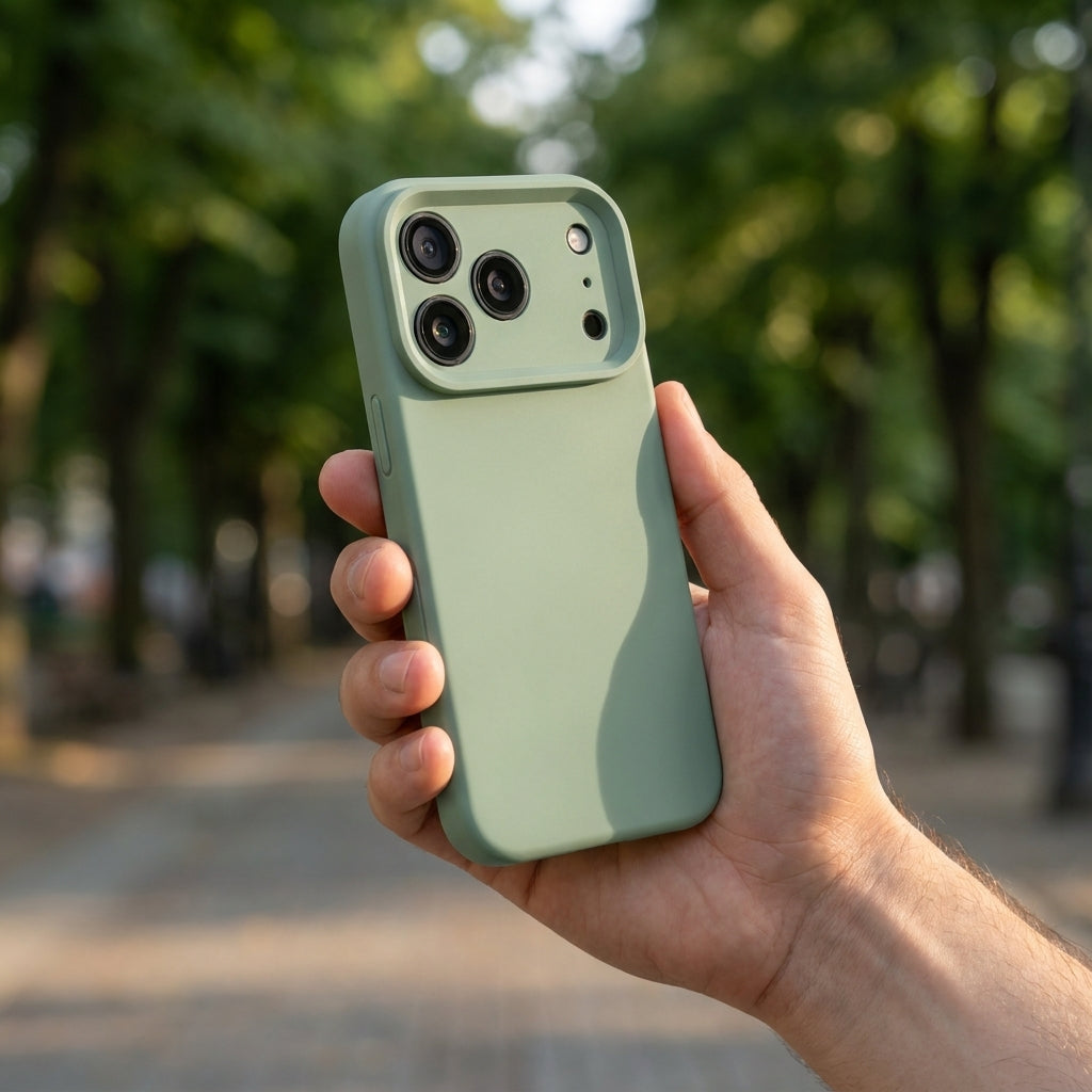 Premium Liquid Silicone iPhone Case – Precision Camera – Copper Green
