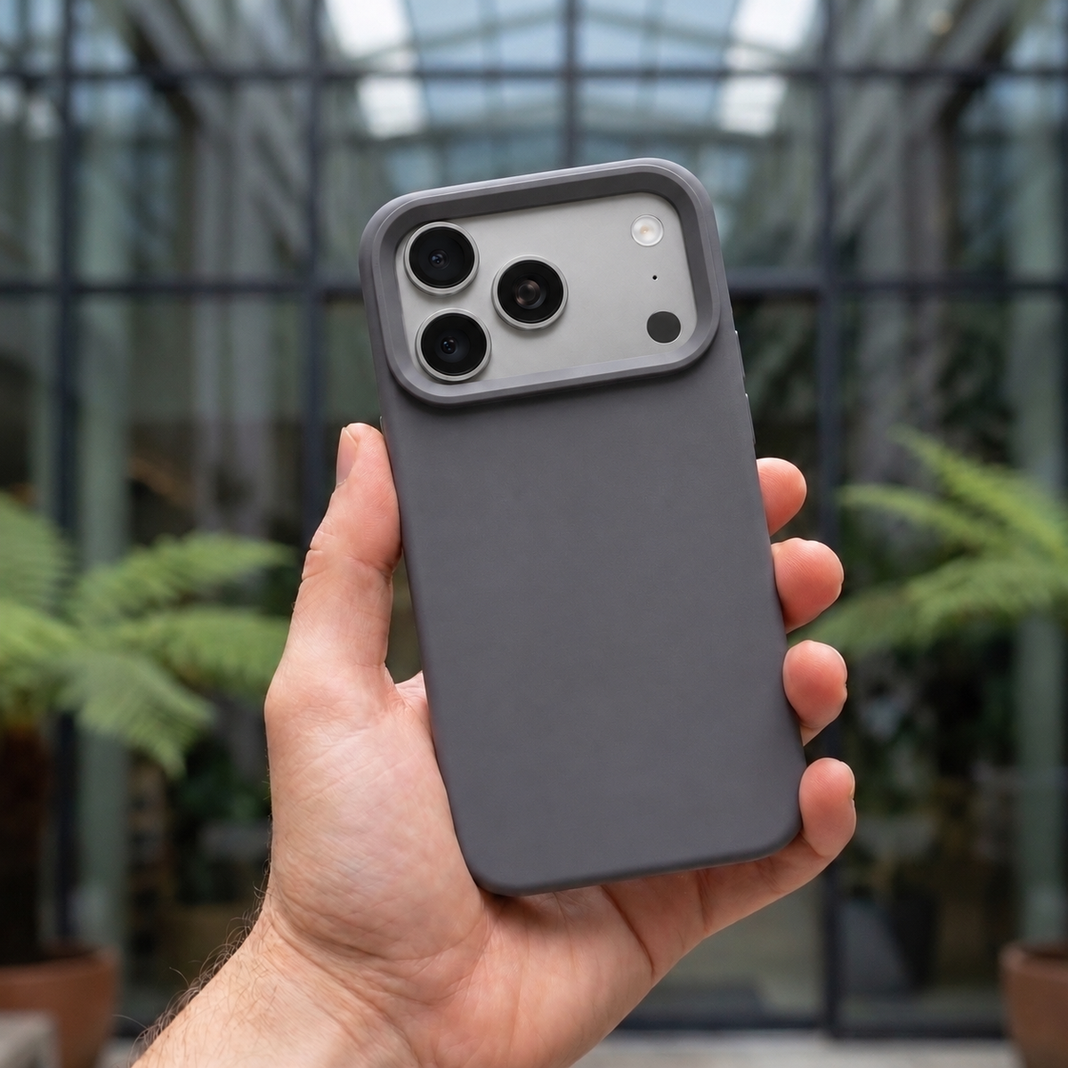 Premium Liquid Silicone iPhone Case – Open Camera – Charcoal