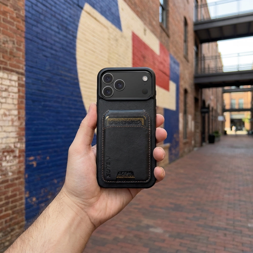 Vintage Waxed Leather iPhone Case with Built-in Card Holder – Black