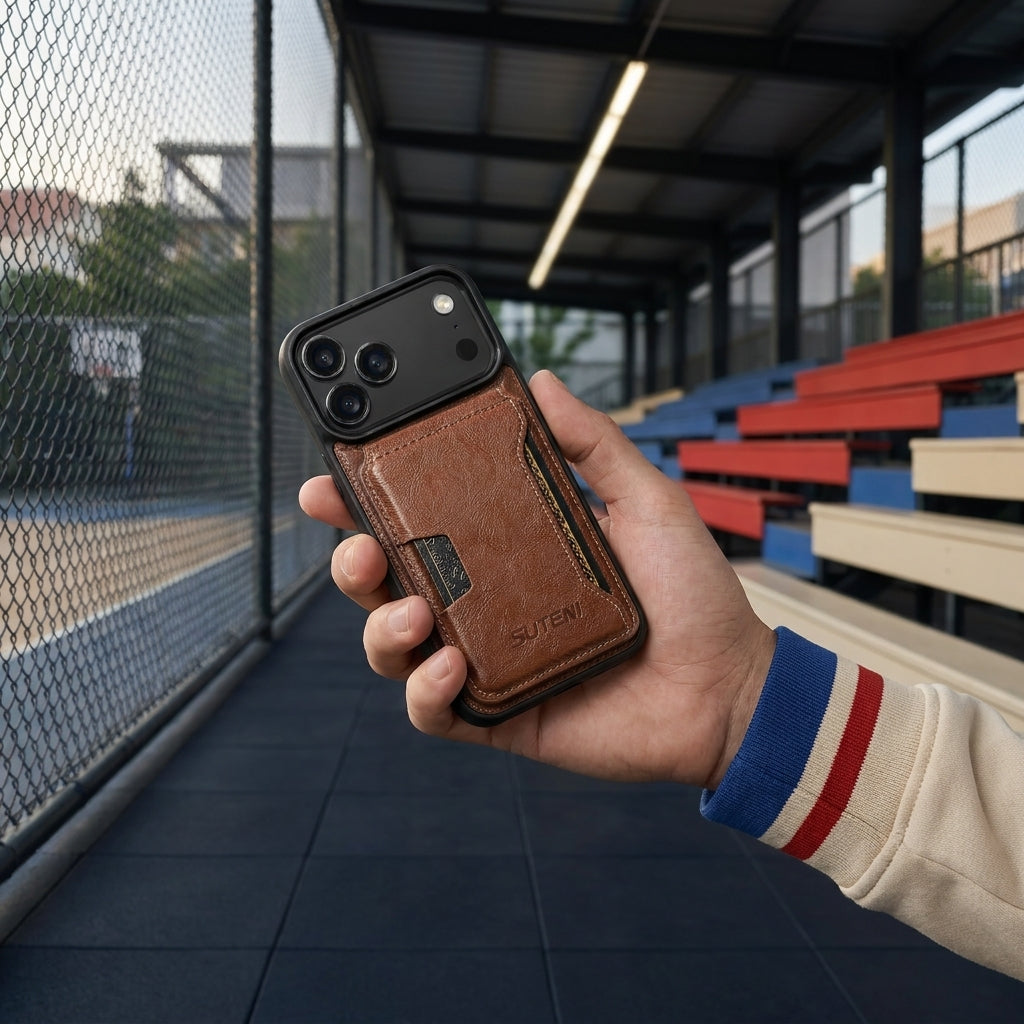 Vintage Waxed Leather MagSafe iPhone Case with Detachable Card Holder – Brown