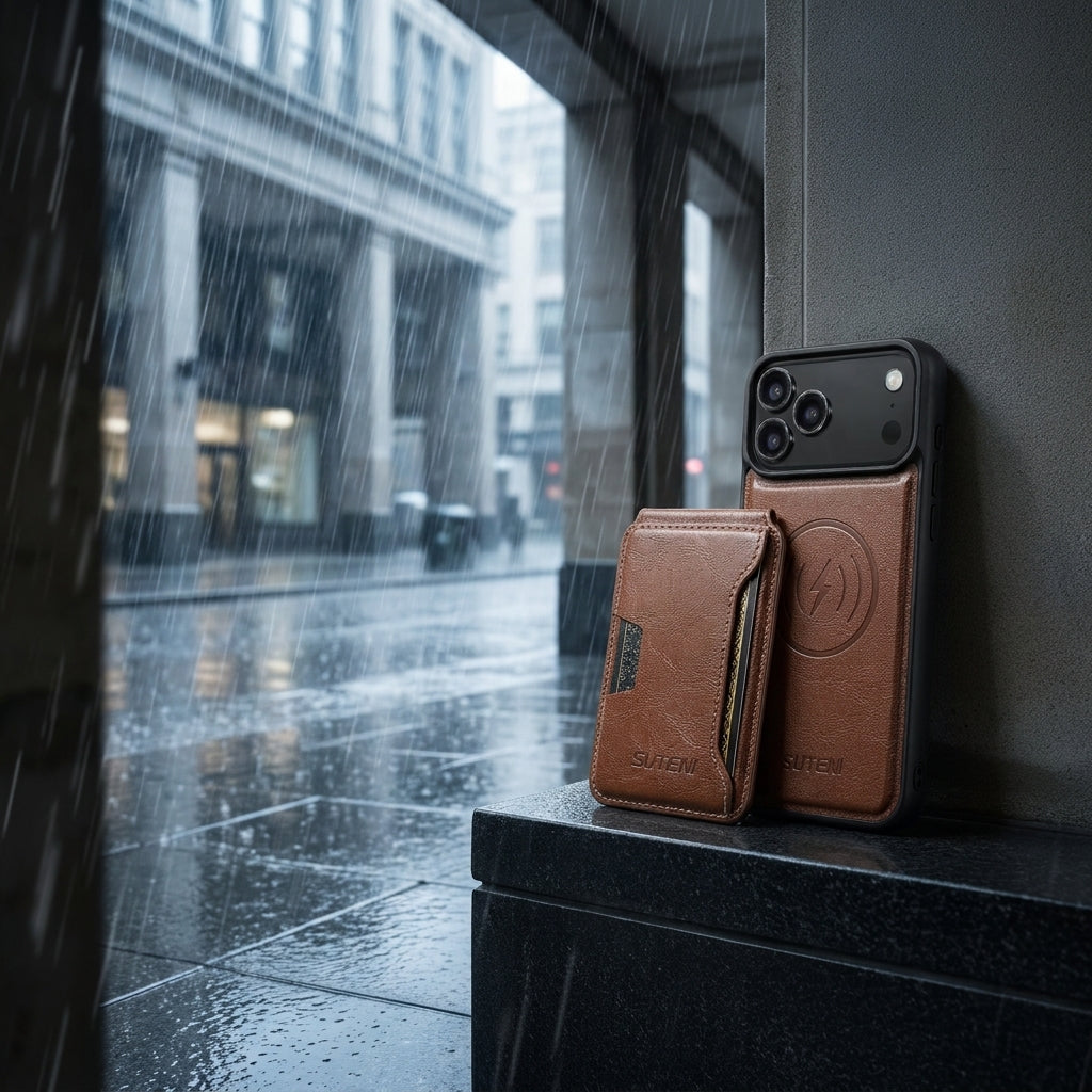 Vintage Waxed Leather MagSafe iPhone Case with Detachable Card Holder – Brown