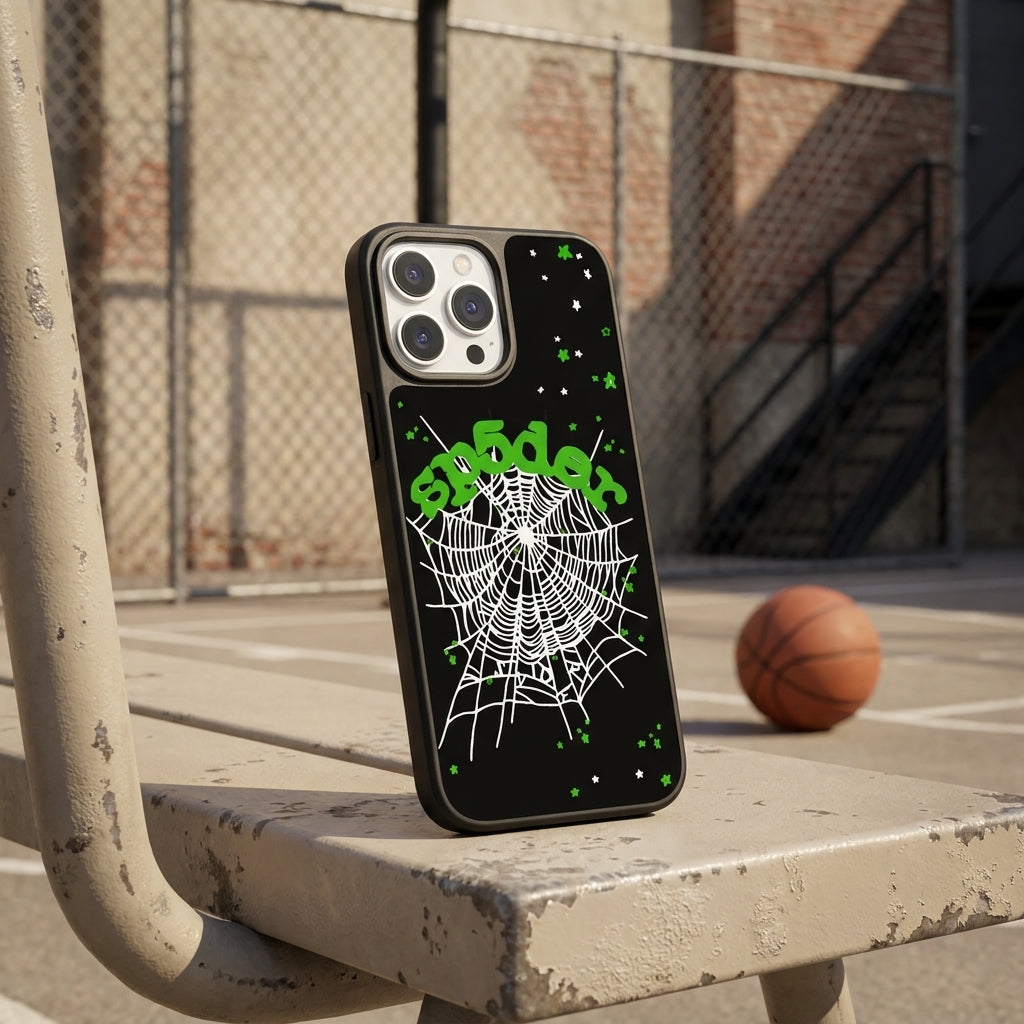 Spider Web Streetwear MagSafe Glass iPhone Case - White – lifestyle view 3
