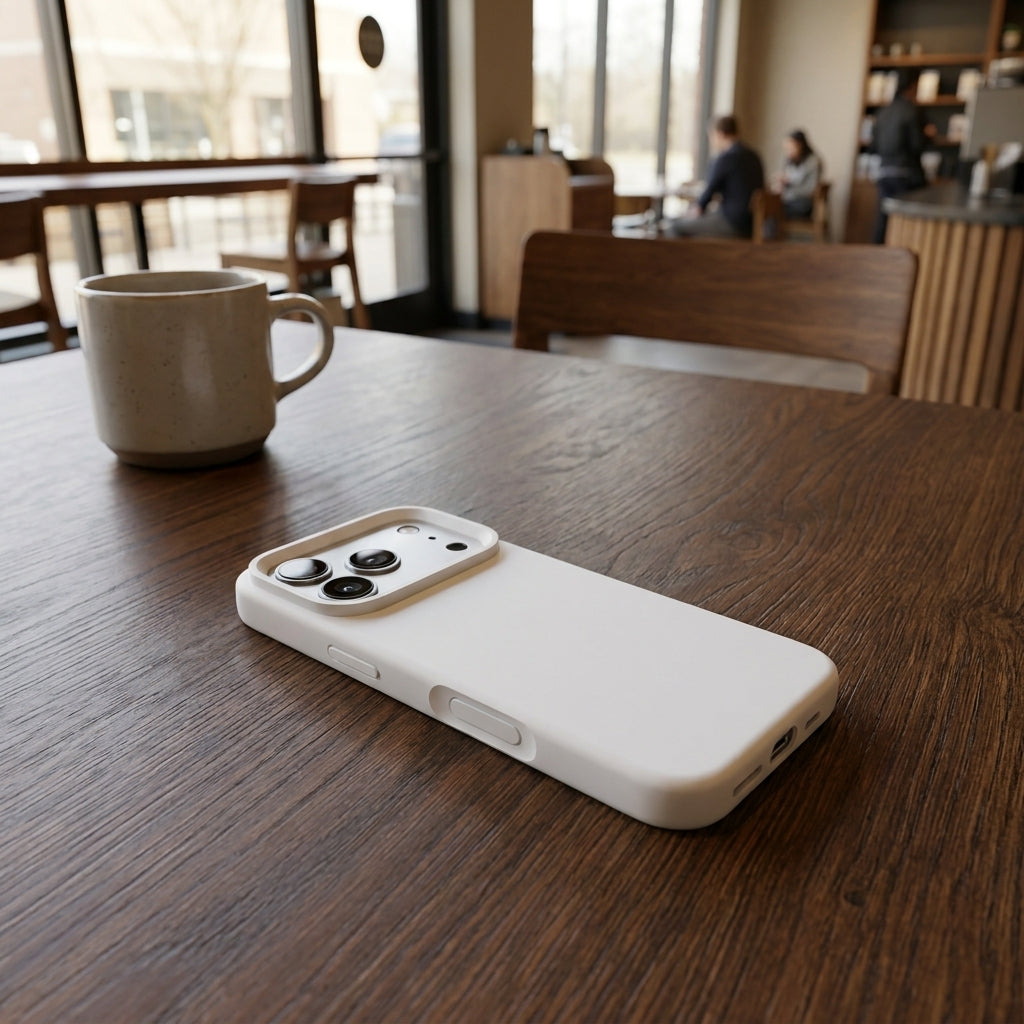 Premium Liquid Silicone iPhone Case – Precision Camera – White