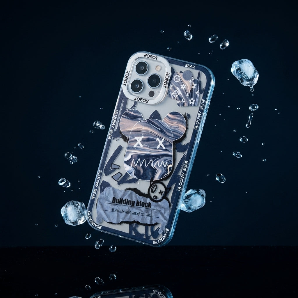 Y2K Marble Bear Collage iPhone Case