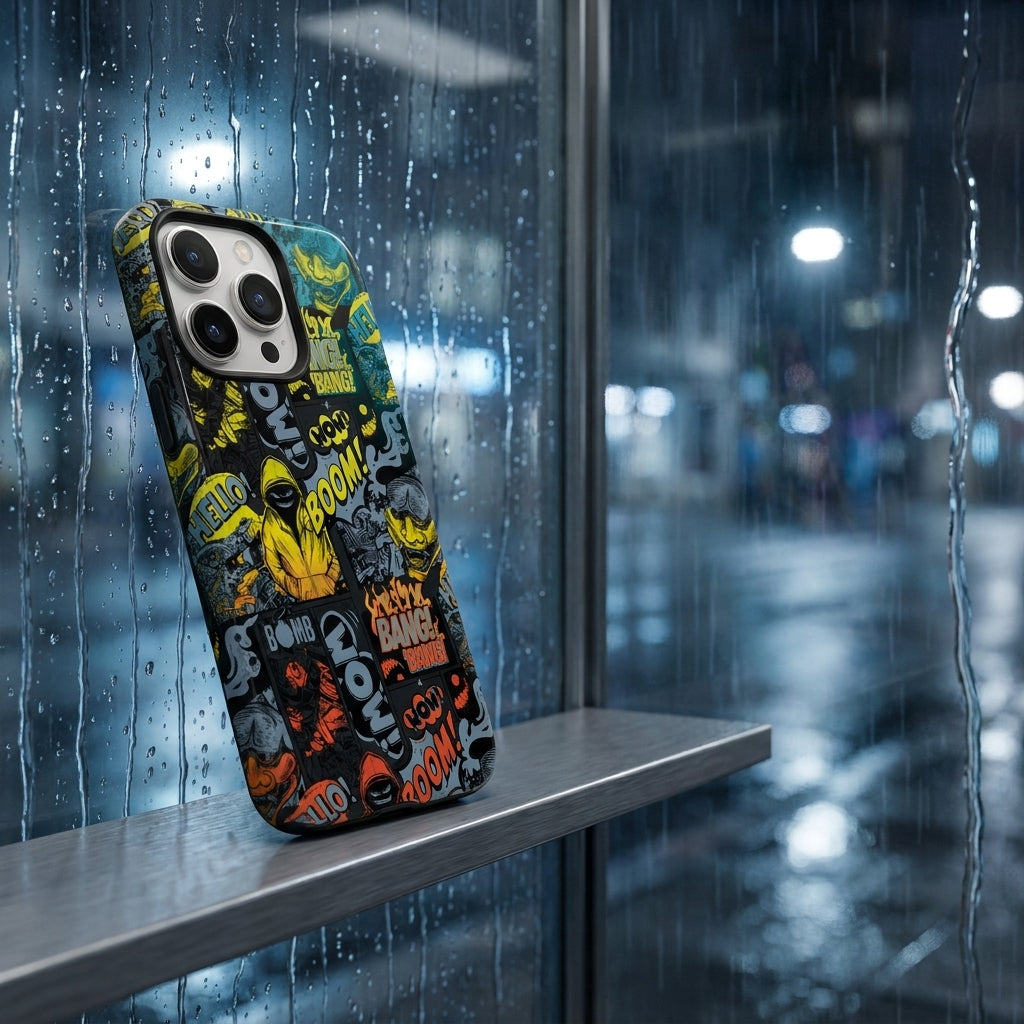 Comic Chaos Yellow Matte Glass MagSafe iPhone Case