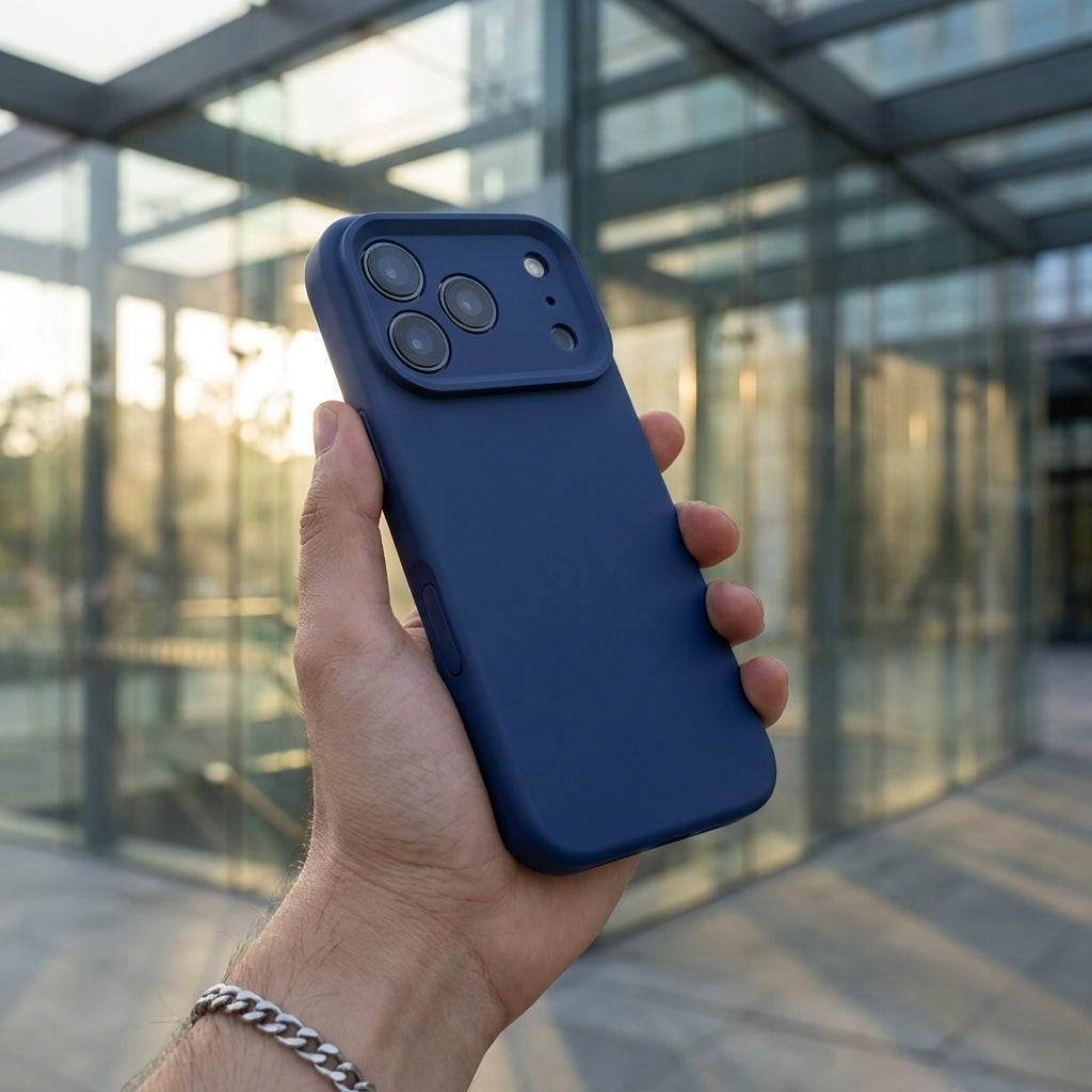 Premium Liquid Silicone iPhone Case – Precision Camera – Navy Blue
