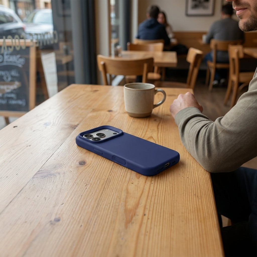 Premium Liquid Silicone iPhone Case – Open Camera – Navy Blue