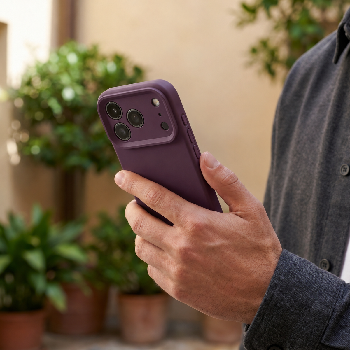 Premium Liquid Silicone iPhone Case – Precision Camera – Plum