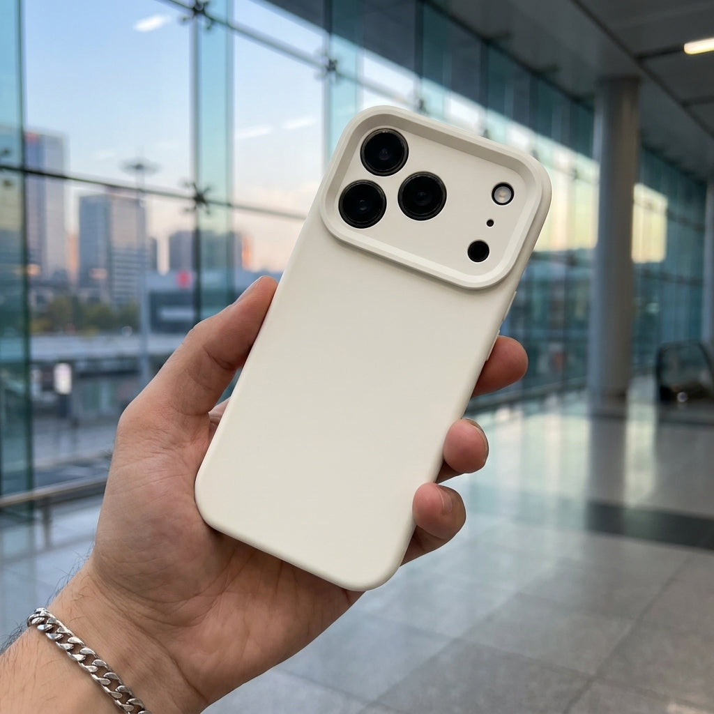 Premium Liquid Silicone iPhone Case – Precision Camera – Antique White