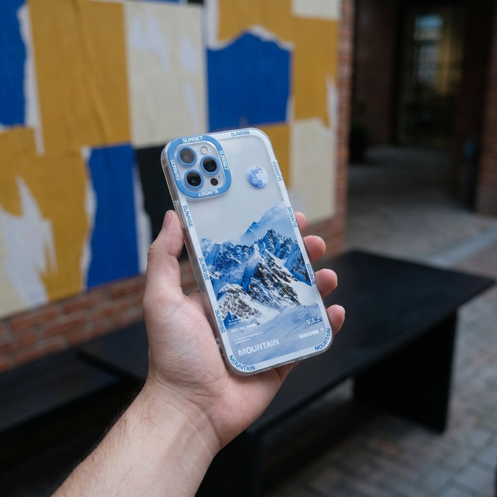 Blue Snow Mountain Aesthetic iPhone Case – lifestyle view 6
