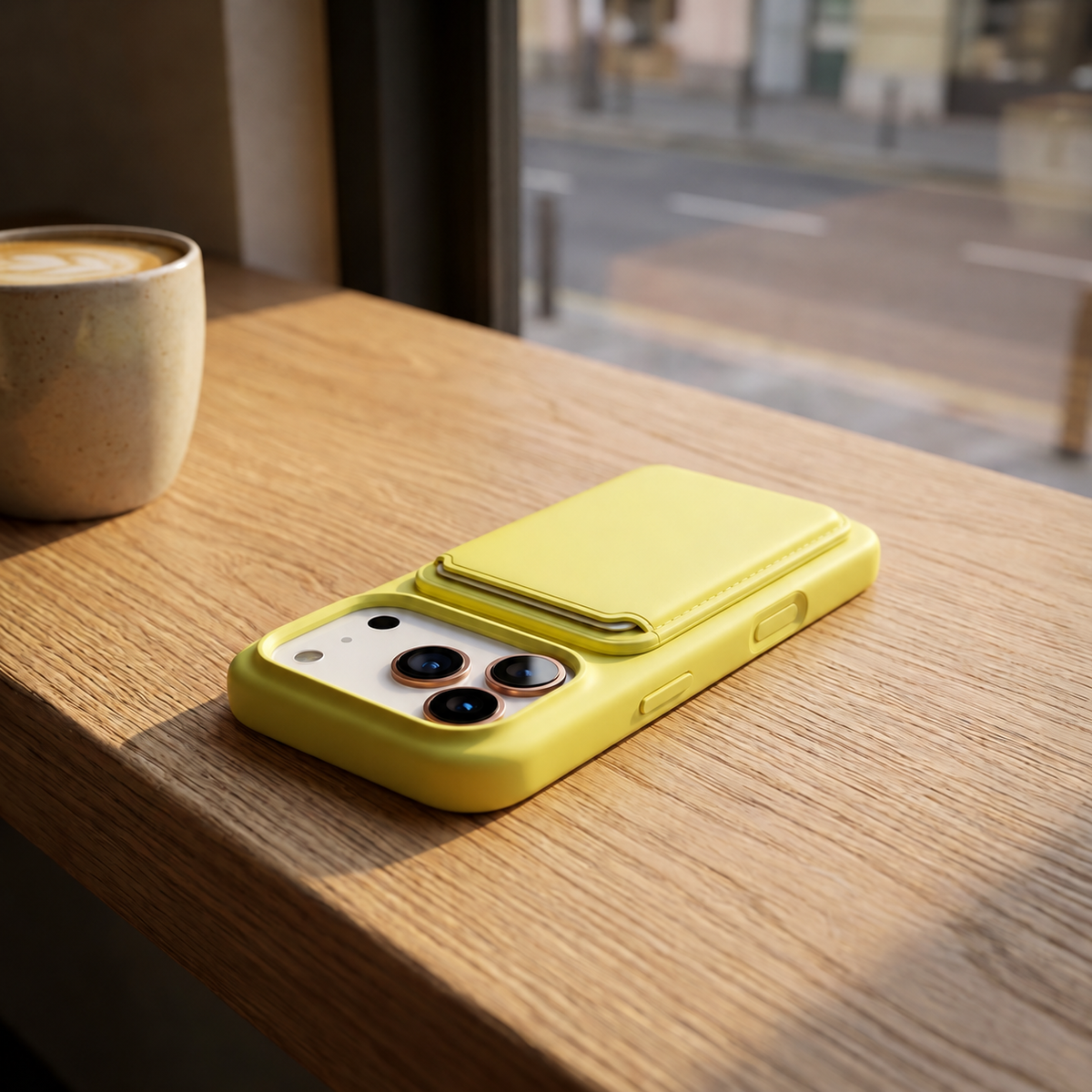 Premium Liquid Silicone iPhone Case with Magnetic Card Holder - Milk Yellow