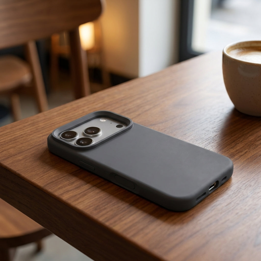Premium Liquid Silicone iPhone Case – Open Camera – Charcoal