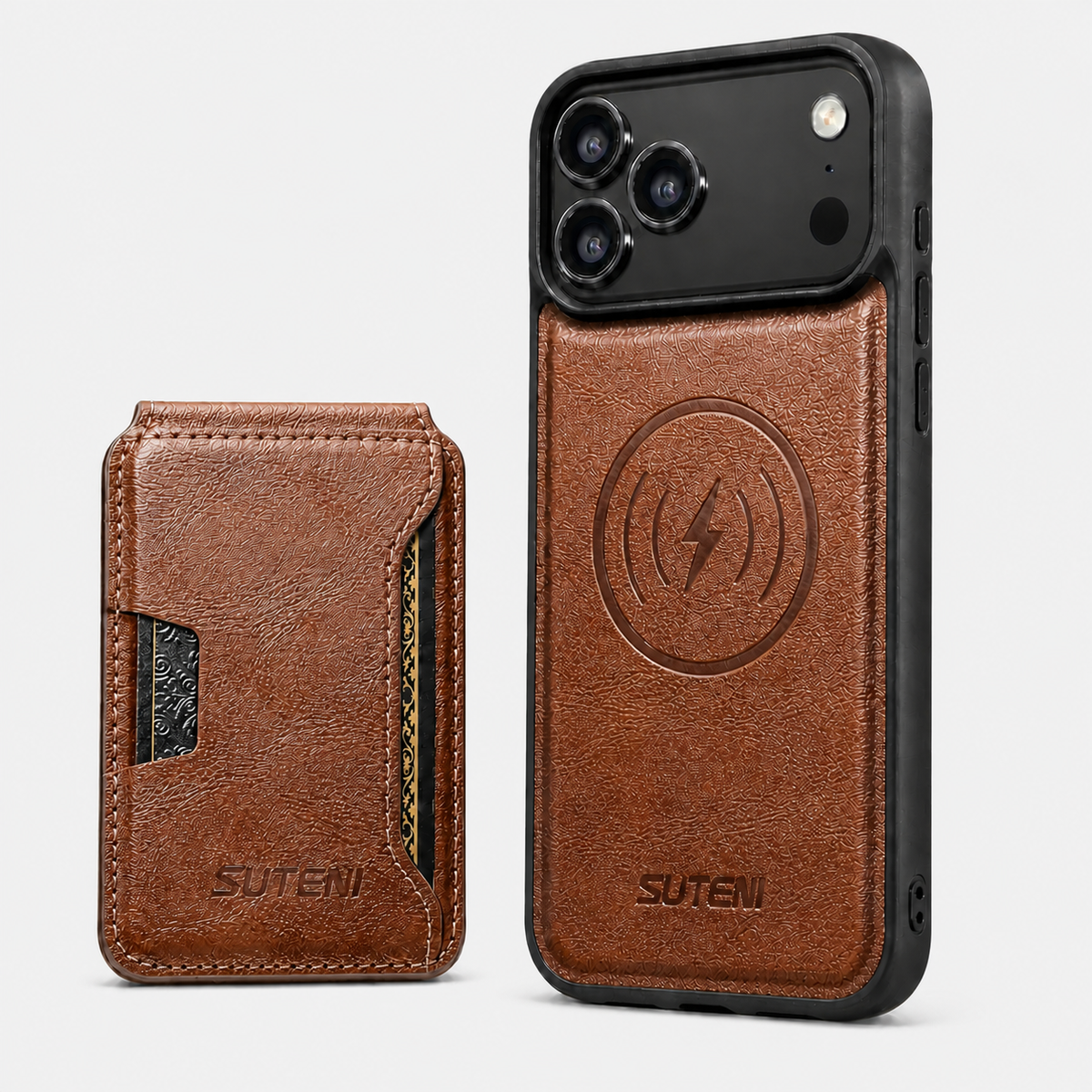 Vintage Waxed Leather MagSafe iPhone Case with Detachable Card Holder – Brown