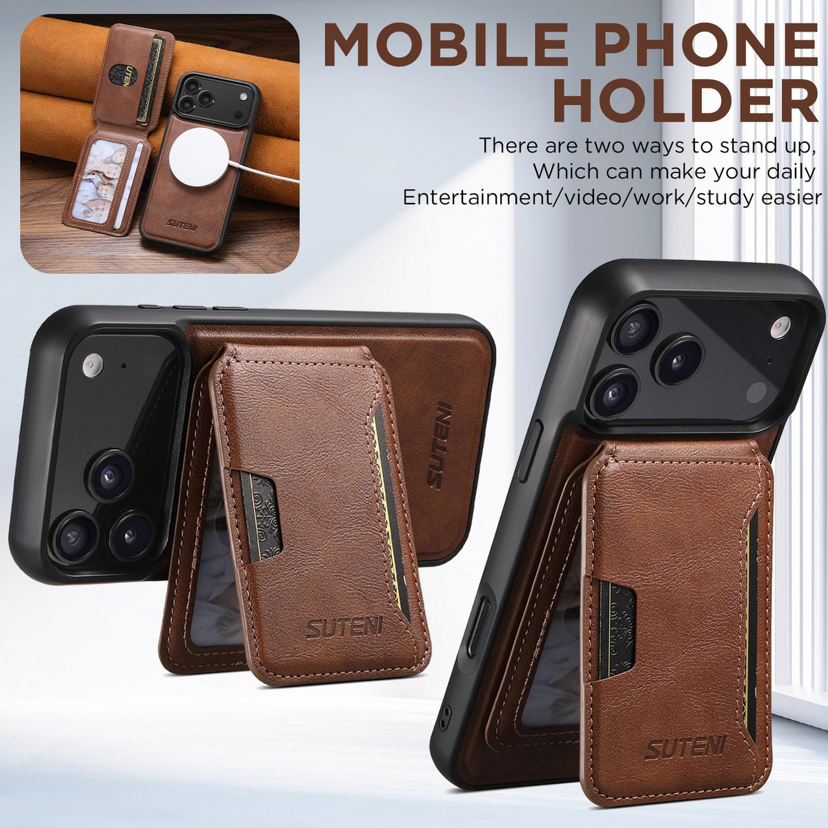 Vintage Waxed Leather MagSafe iPhone Case with Detachable Card Holder – Brown