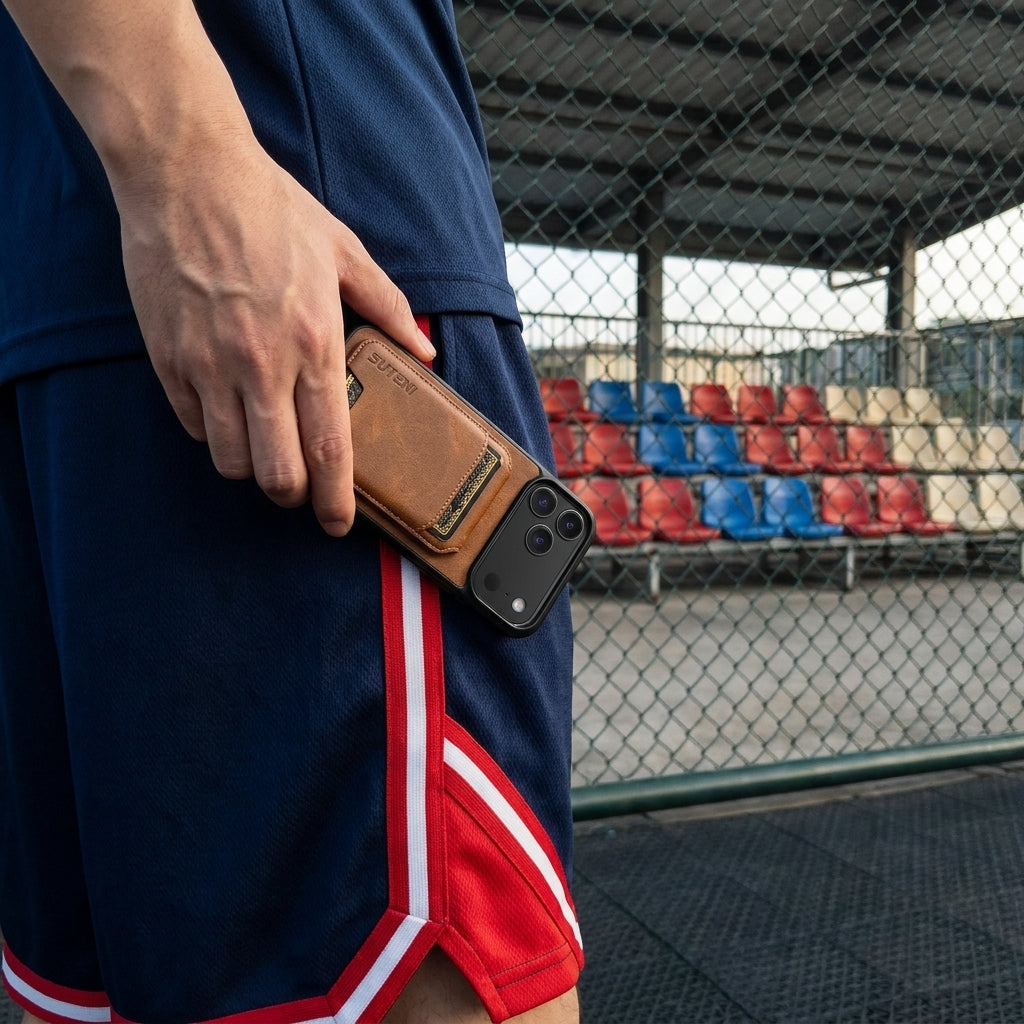 Vintage Waxed Leather iPhone Case with Built-in Card Holder – Brown