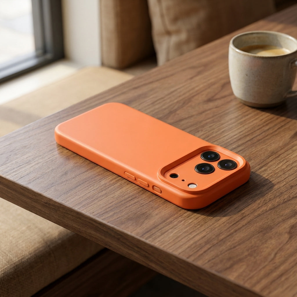 Premium Liquid Silicone iPhone Case – Precision Camera – Tangerine