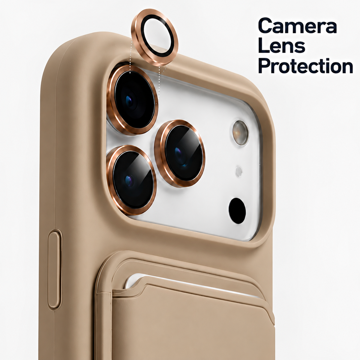 Premium Liquid Silicone iPhone Case with Magnetic Card Holder - Desert Gold