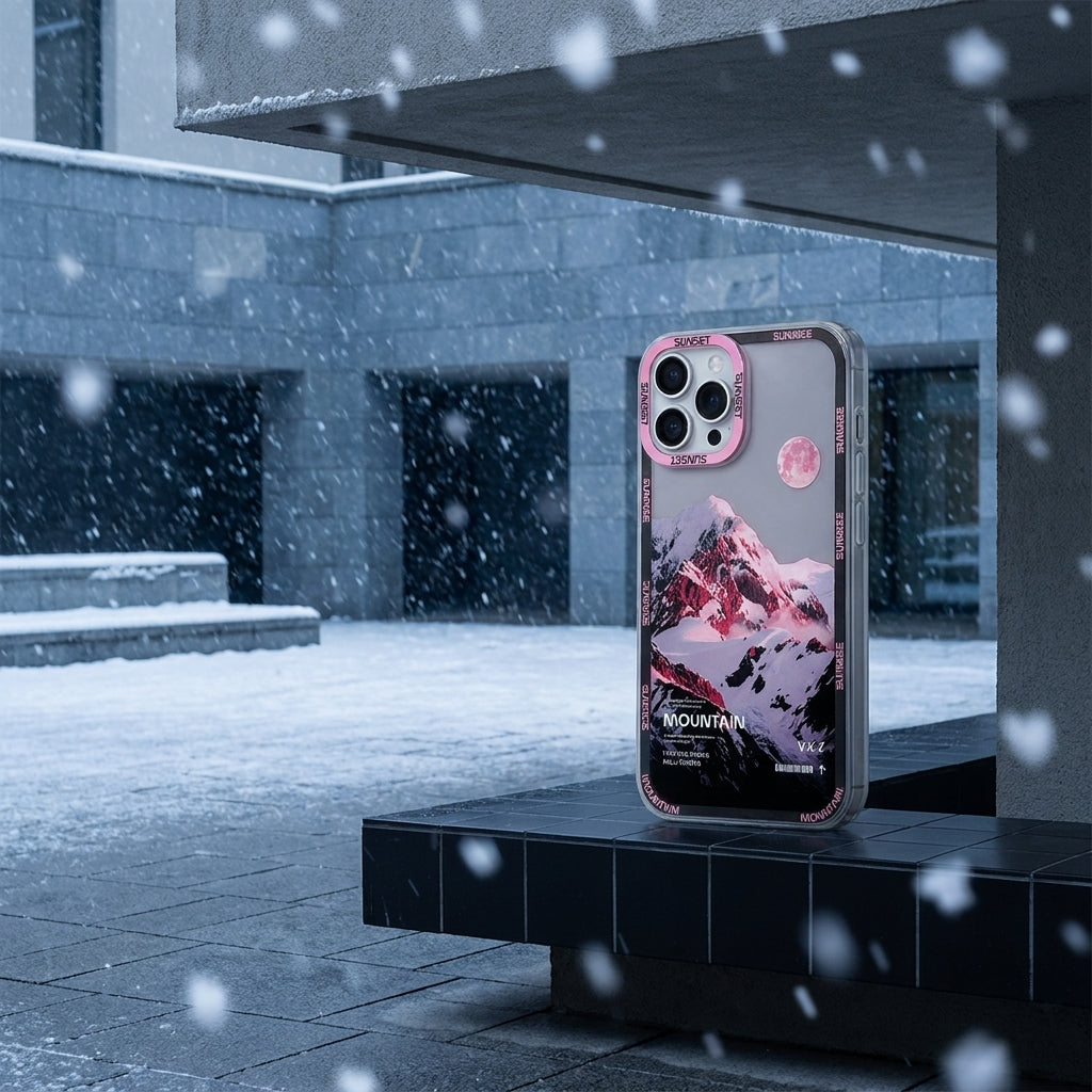 Pink Moon Snow Mountain Aesthetic Clear iPhone Case
