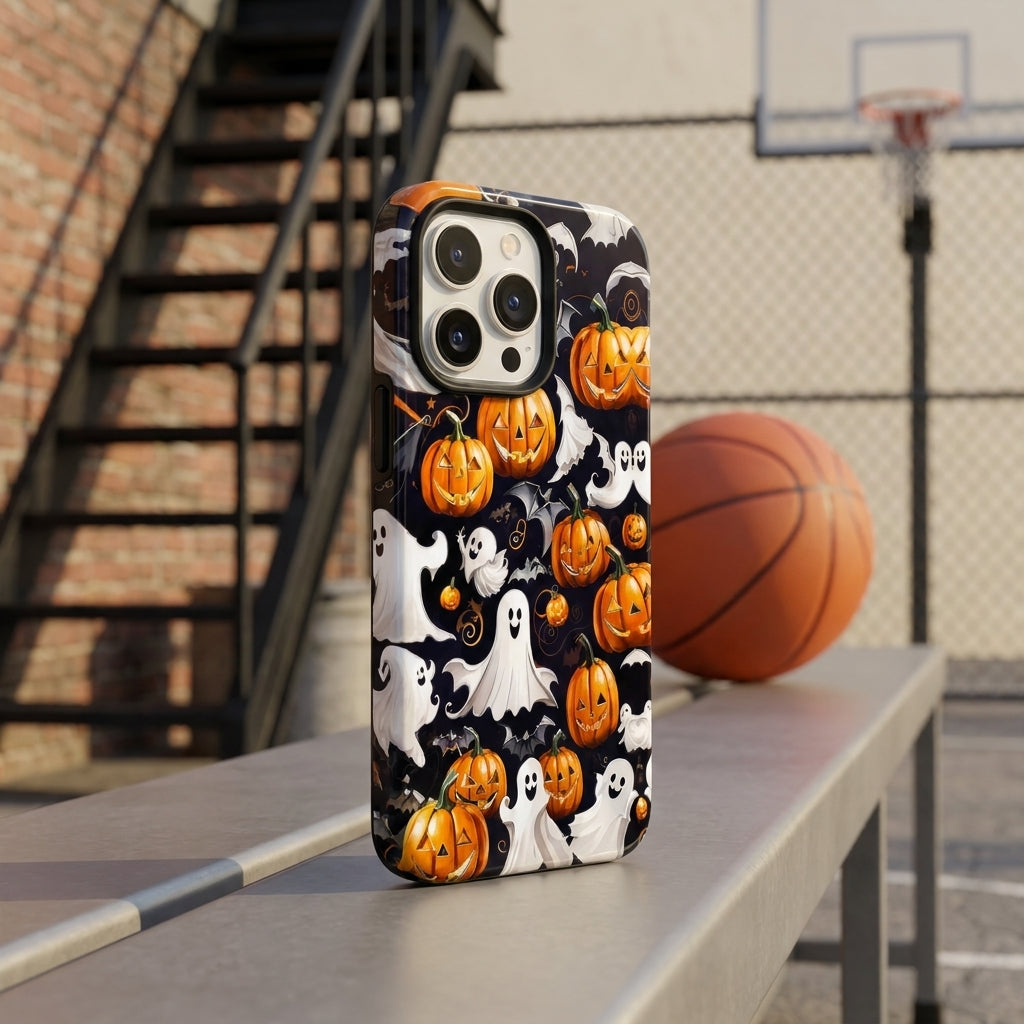 Pumpkin Parade Matte Glass MagSafe iPhone Case – lifestyle view 3