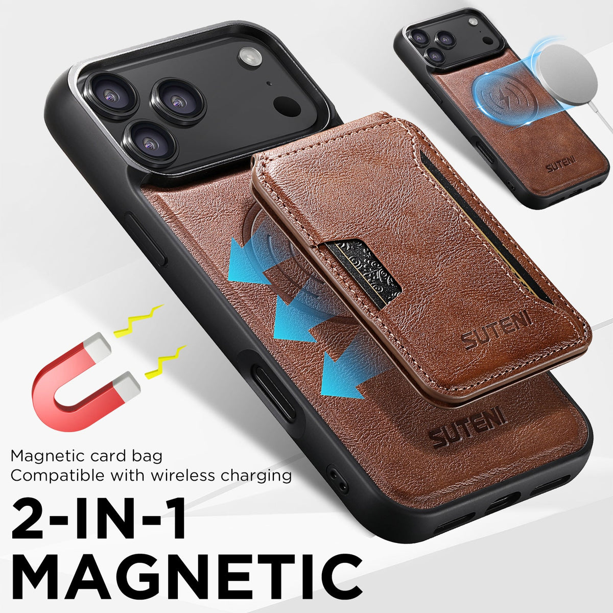 Vintage Waxed Leather MagSafe iPhone Case with Detachable Card Holder – Brown