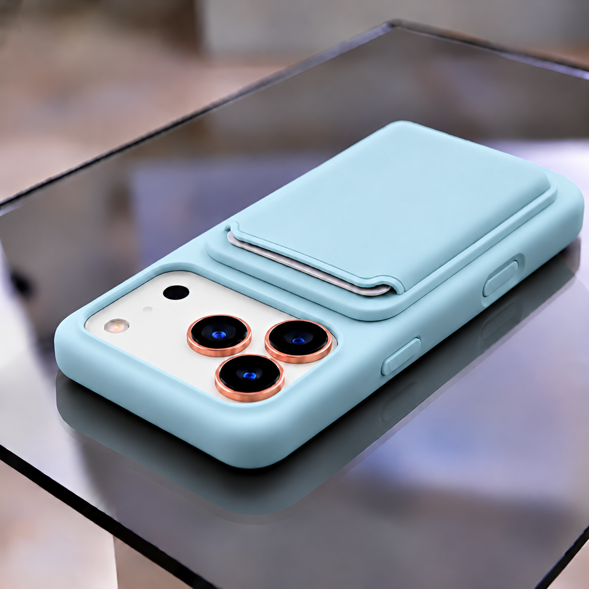 Premium Liquid Silicone iPhone Case with Magnetic Card Holder - Sky Blue