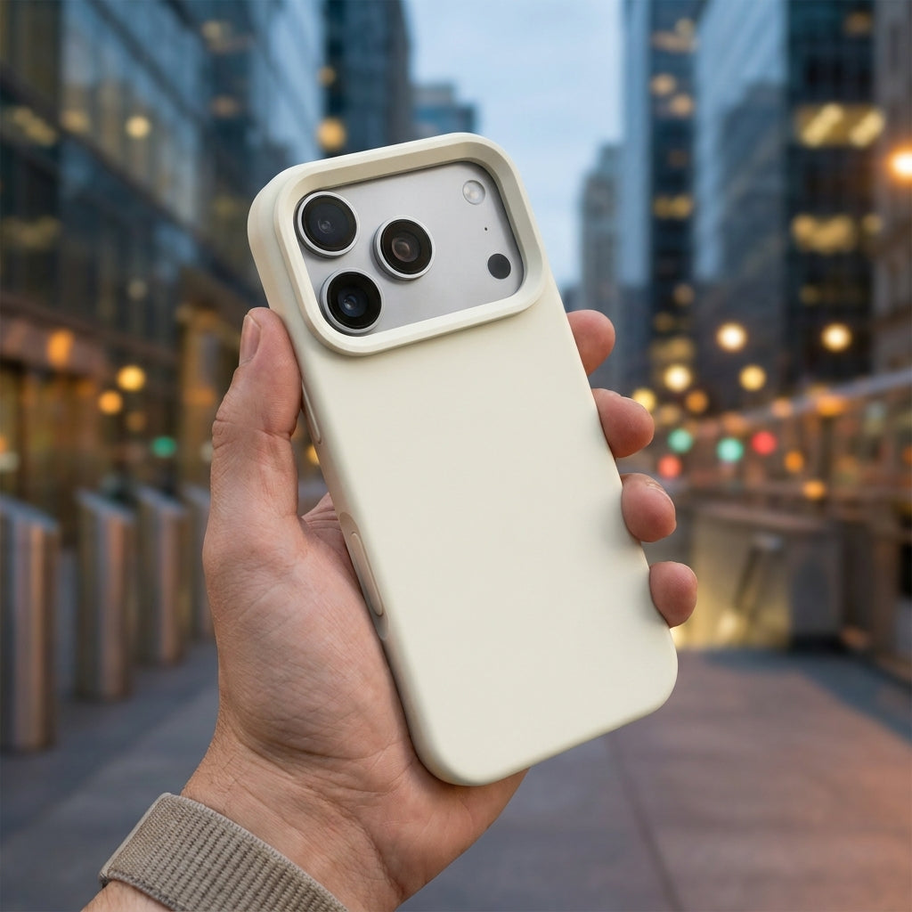 Premium Liquid Silicone iPhone Case – Open Camera –  Antique White