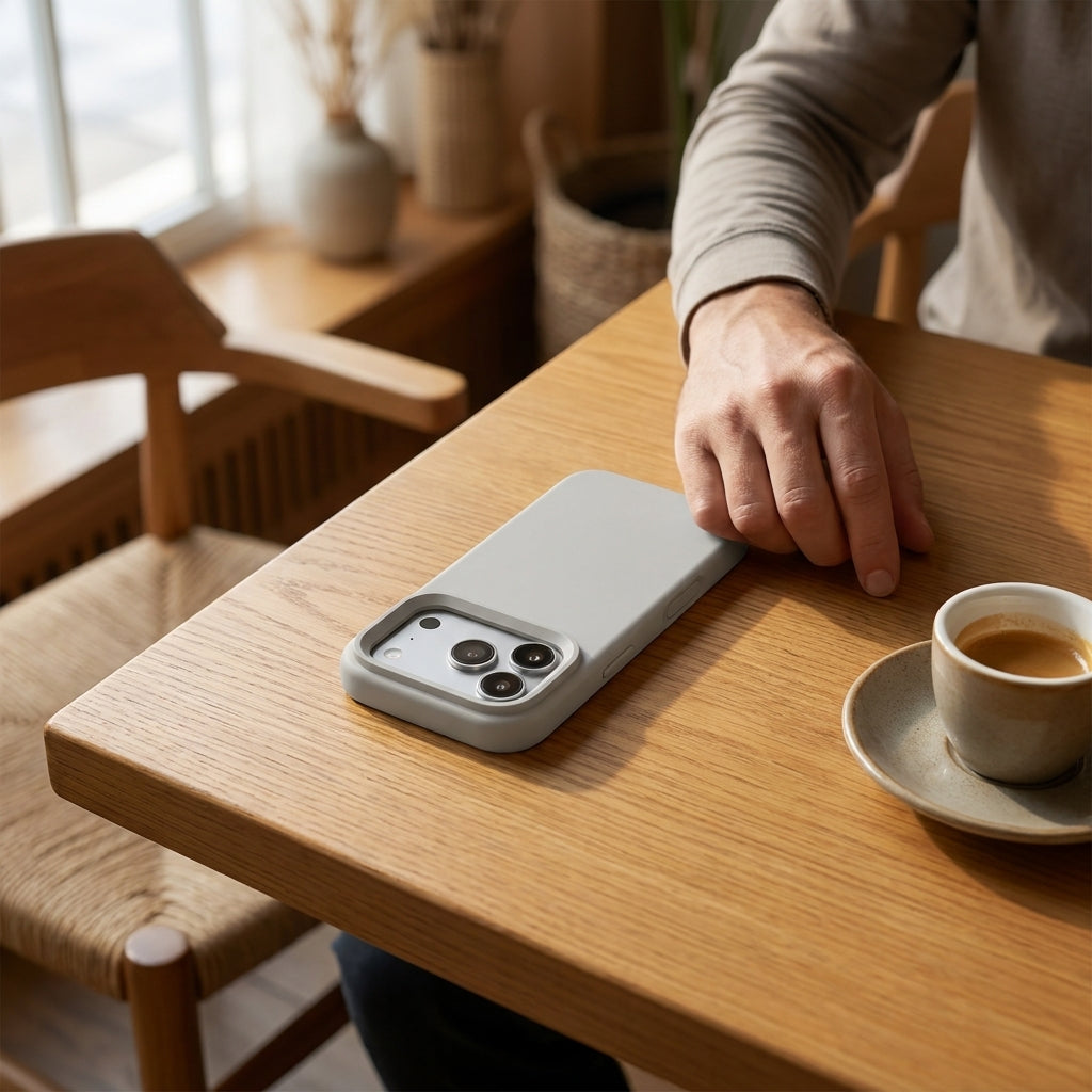 Premium Liquid Silicone iPhone Case – Open Camera – Rock Gray
