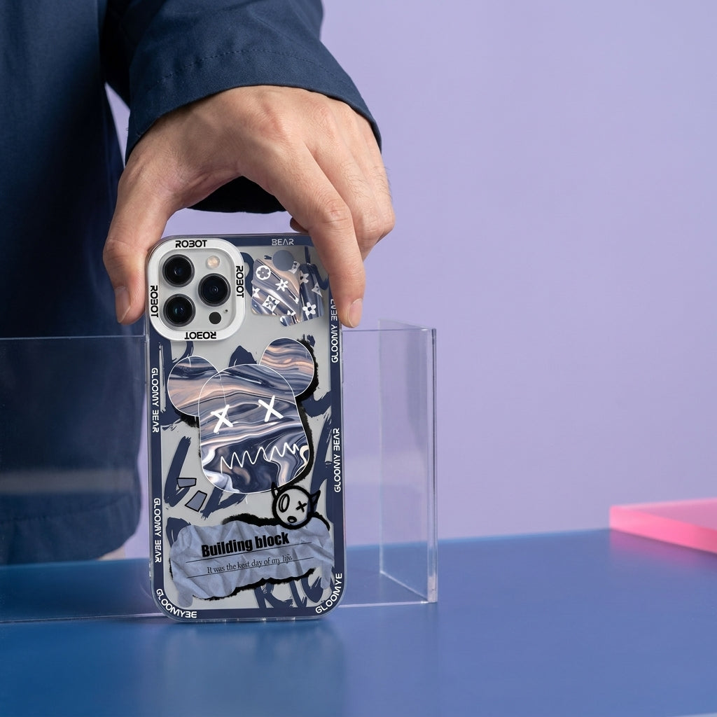 Y2K Marble Bear Collage iPhone Case