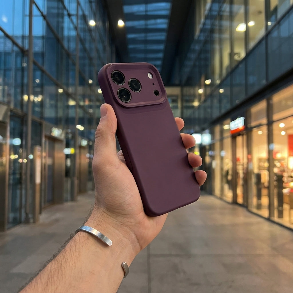 Premium Liquid Silicone iPhone Case – Precision Camera – Plum