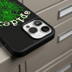 Spider Web Streetwear MagSafe Glass iPhone Case - Green – lifestyle view 4