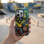 Comic Chaos Yellow Matte Glass MagSafe iPhone Case – lifestyle view 6