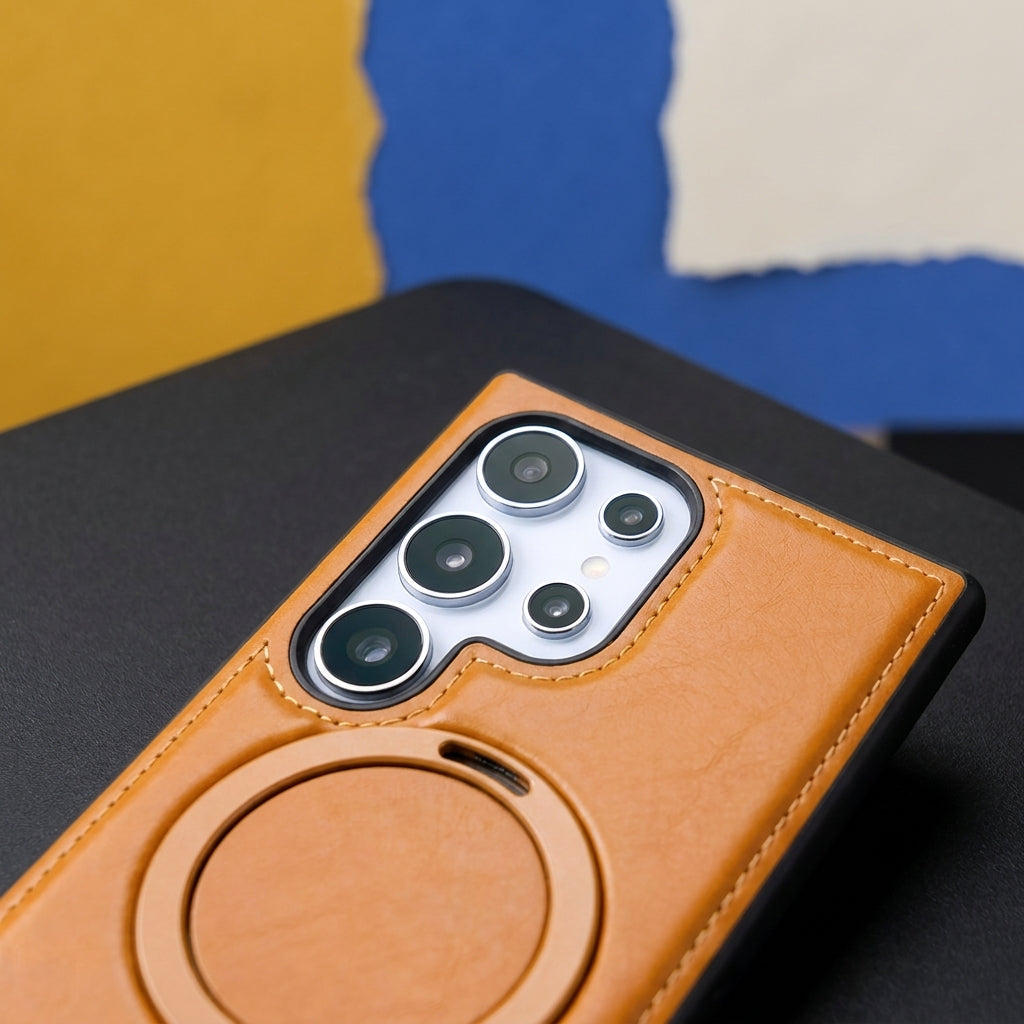 Premium Genuine Leather Magnetic Kickstand Galaxy Case