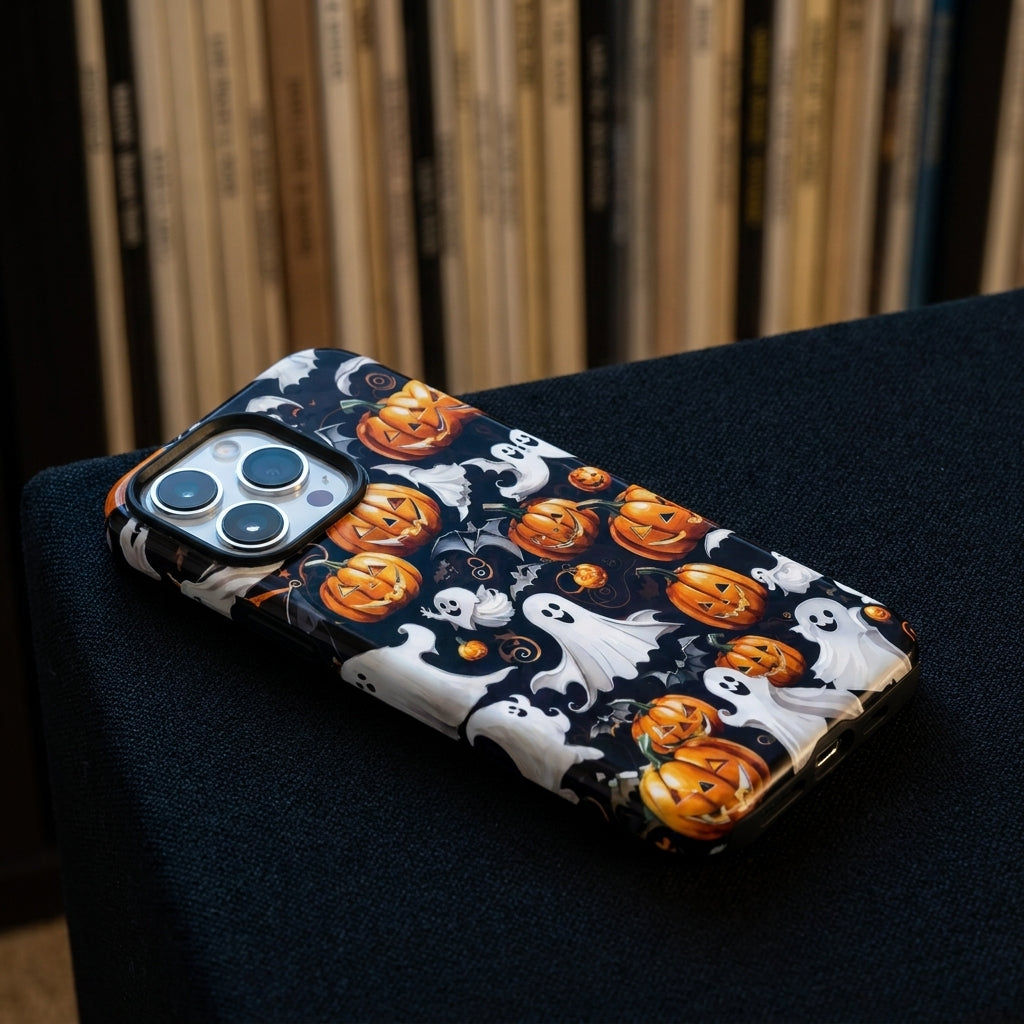 Pumpkin Parade Matte Glass MagSafe iPhone Case – lifestyle view 2