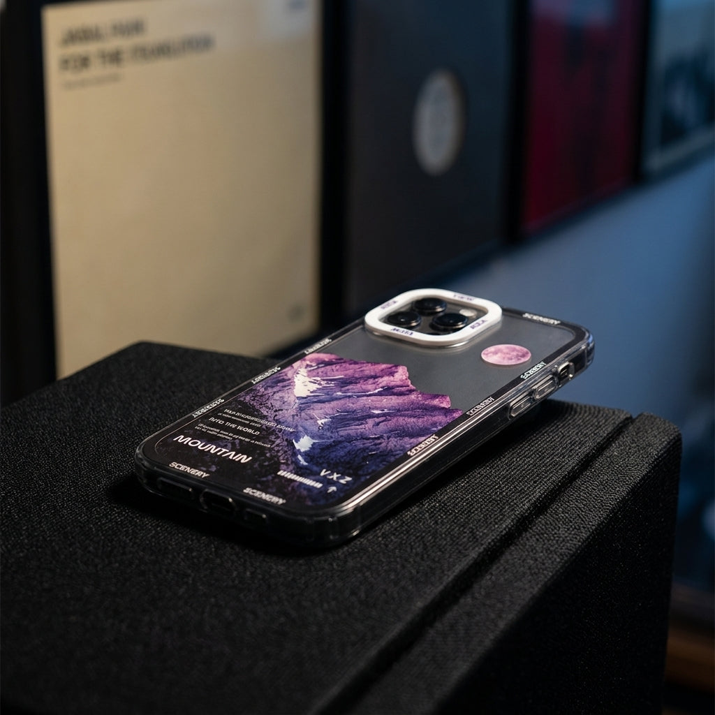 Purple Moon Mountain Aesthetic Clear iPhone Case