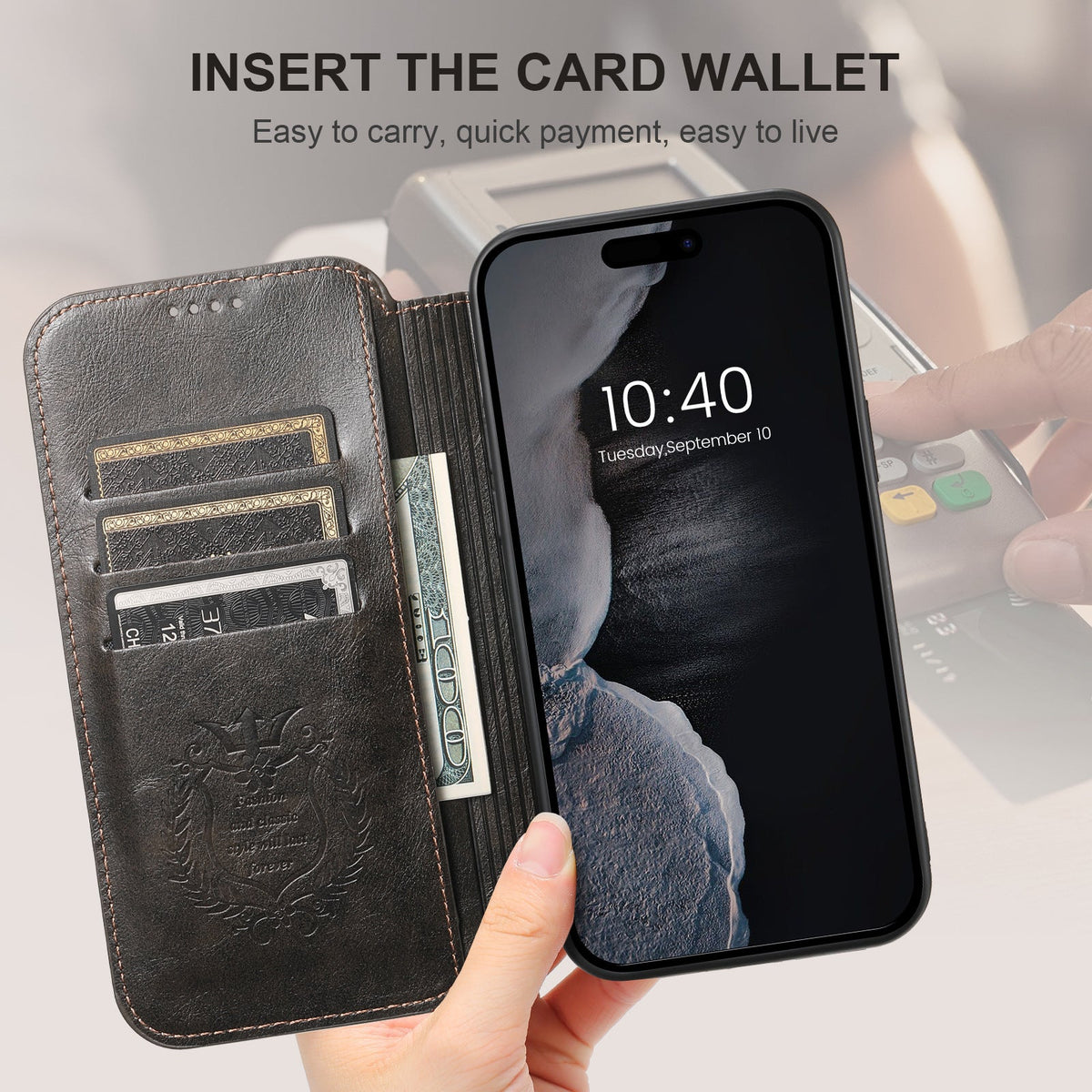 Vintage Waxed Leather MagSafe iPhone Case with Folio Card Holder - Black