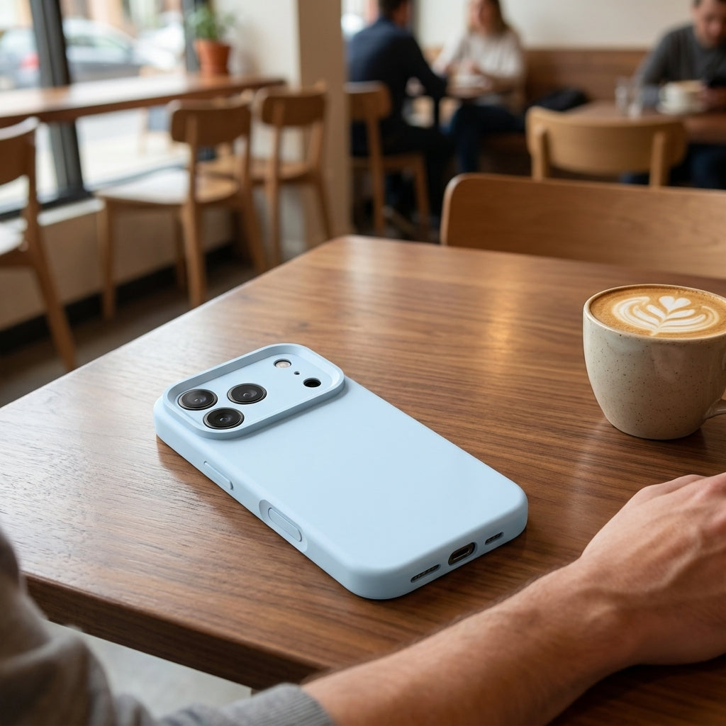 Premium Liquid Silicone iPhone Case – Precision Camera – Sky Blue