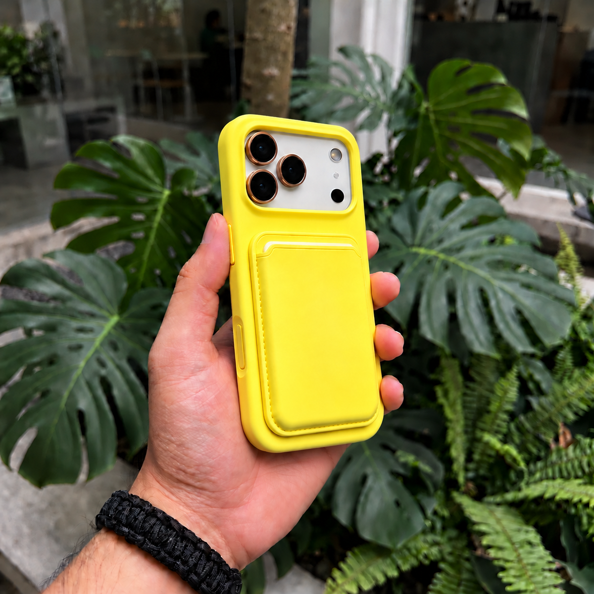 Premium Liquid Silicone iPhone Case with Magnetic Card Holder - Milk Yellow
