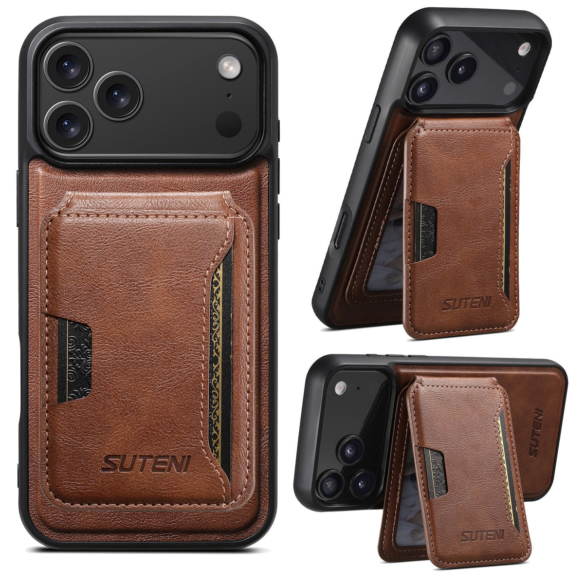Vintage Waxed Leather MagSafe iPhone Case with Detachable Card Holder – Brown