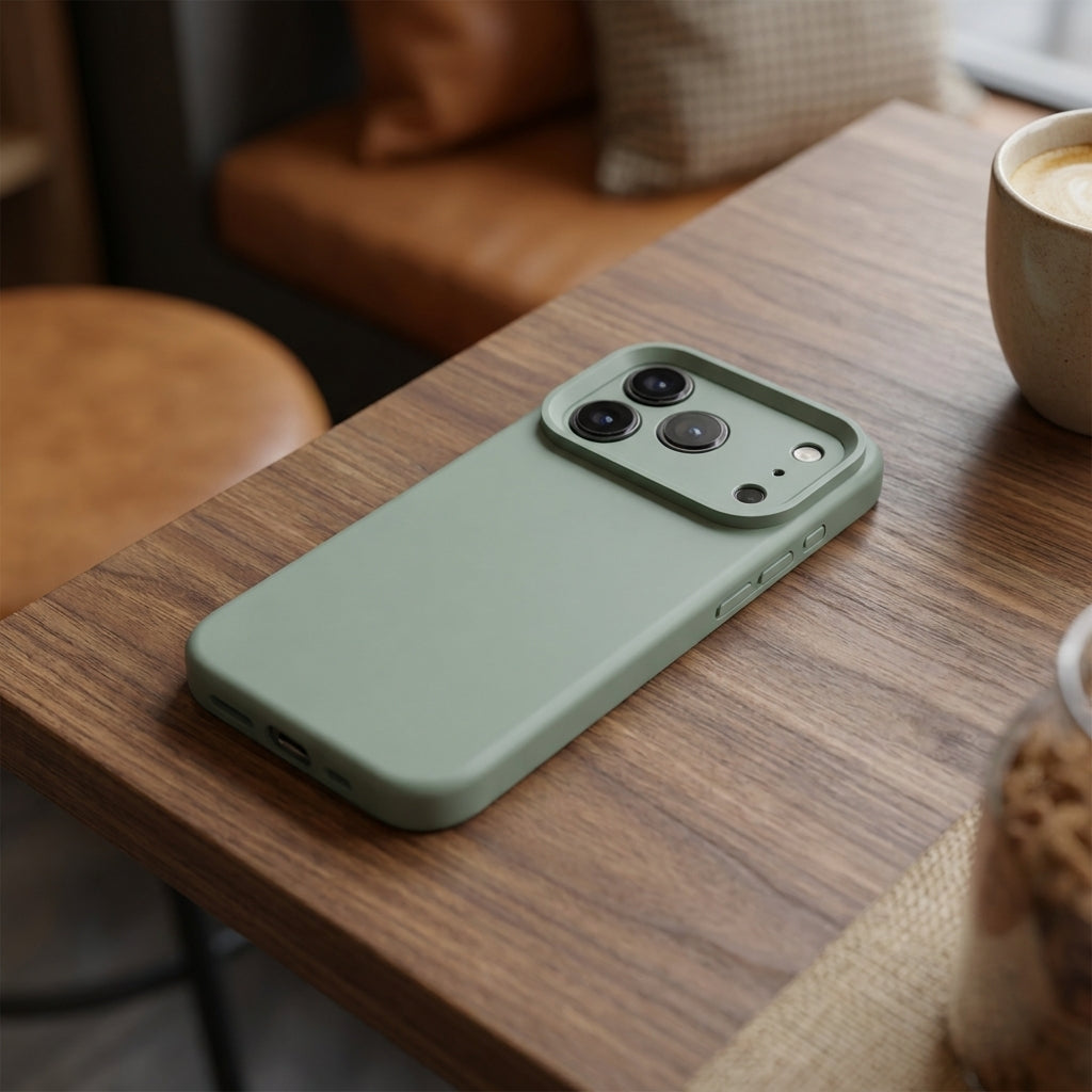 Premium Liquid Silicone iPhone Case – Precision Camera – Copper Green