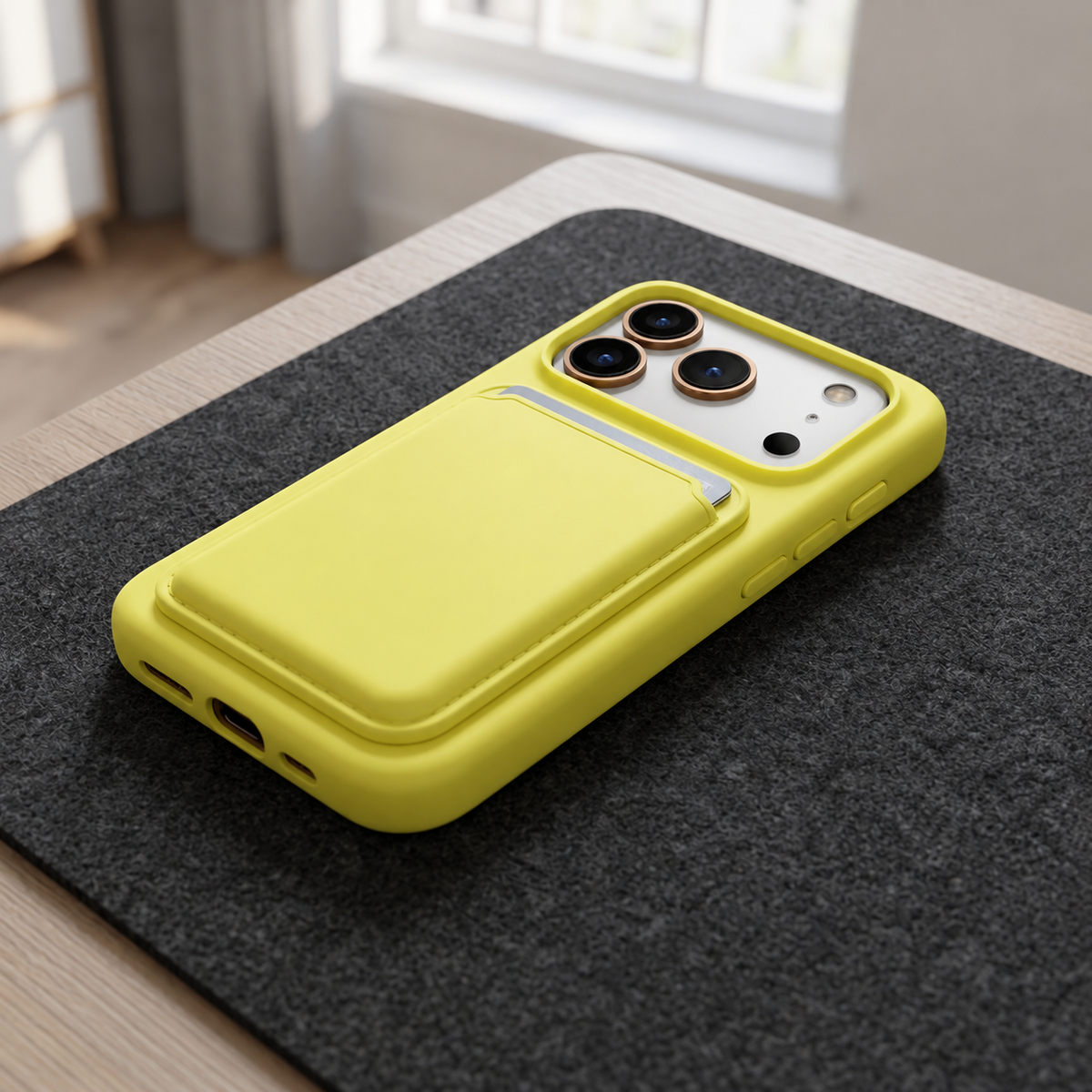 Premium Liquid Silicone iPhone Case with Magnetic Card Holder - Milk Yellow