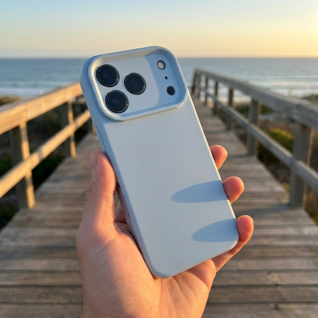 Premium Liquid Silicone iPhone Case – Precision Camera – Blue Gray