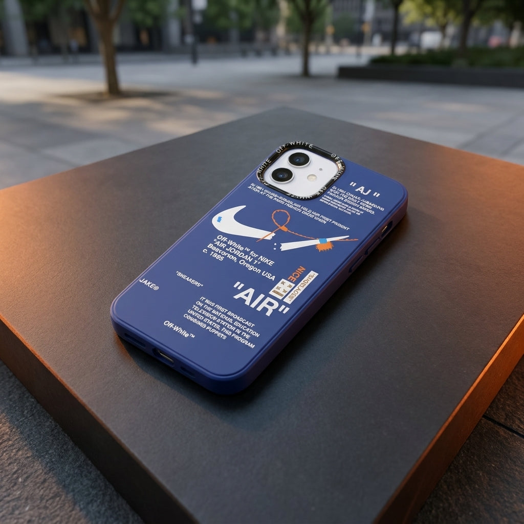 Nike x Off White inspired Streetwear iPhone Case – Blue – lifestyle view 1