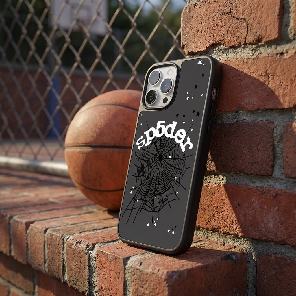 Spider Web Streetwear MagSafe Glass iPhone Case - Black – lifestyle view 3