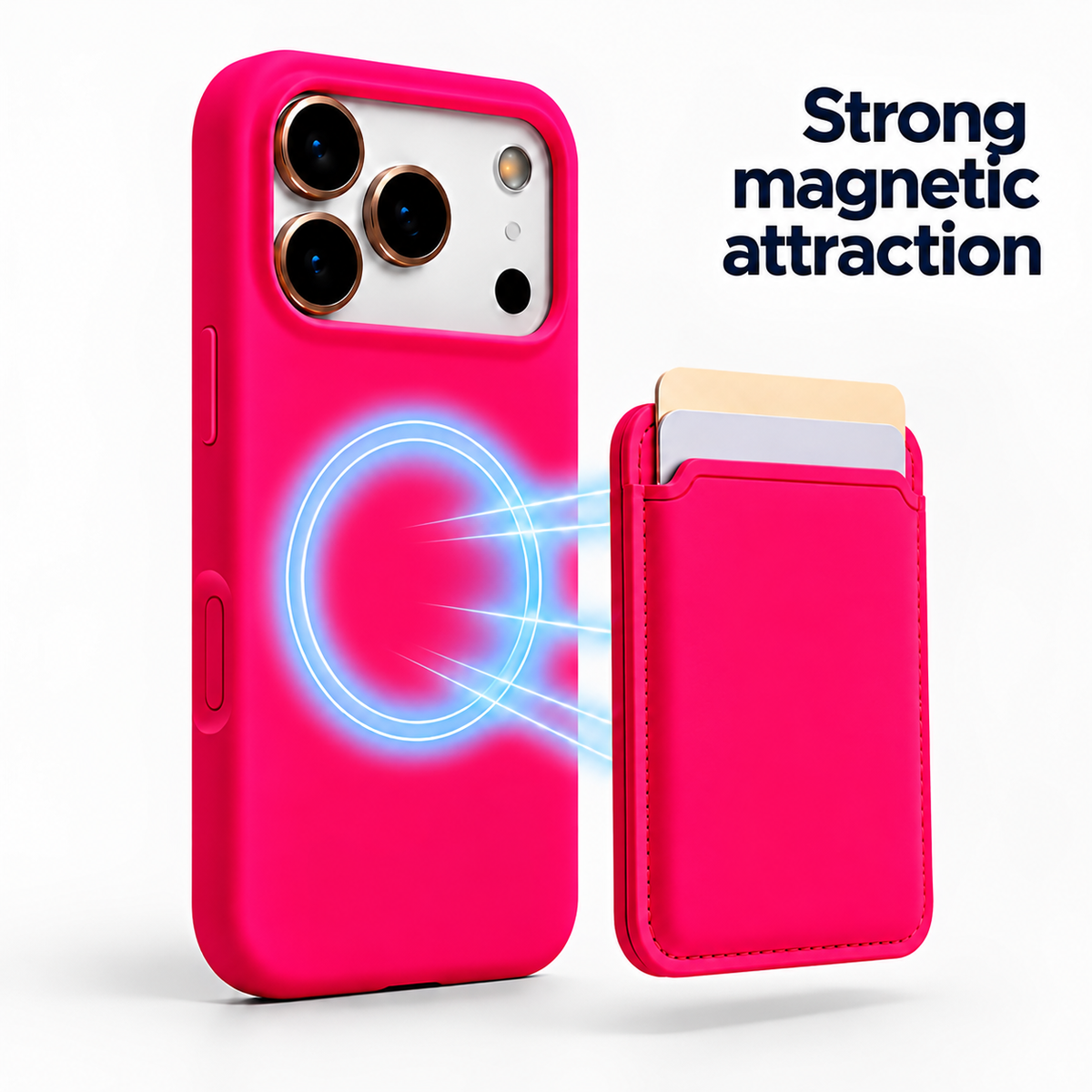 Premium Liquid Silicone iPhone Case with Magnetic Card Holder - Neon Red