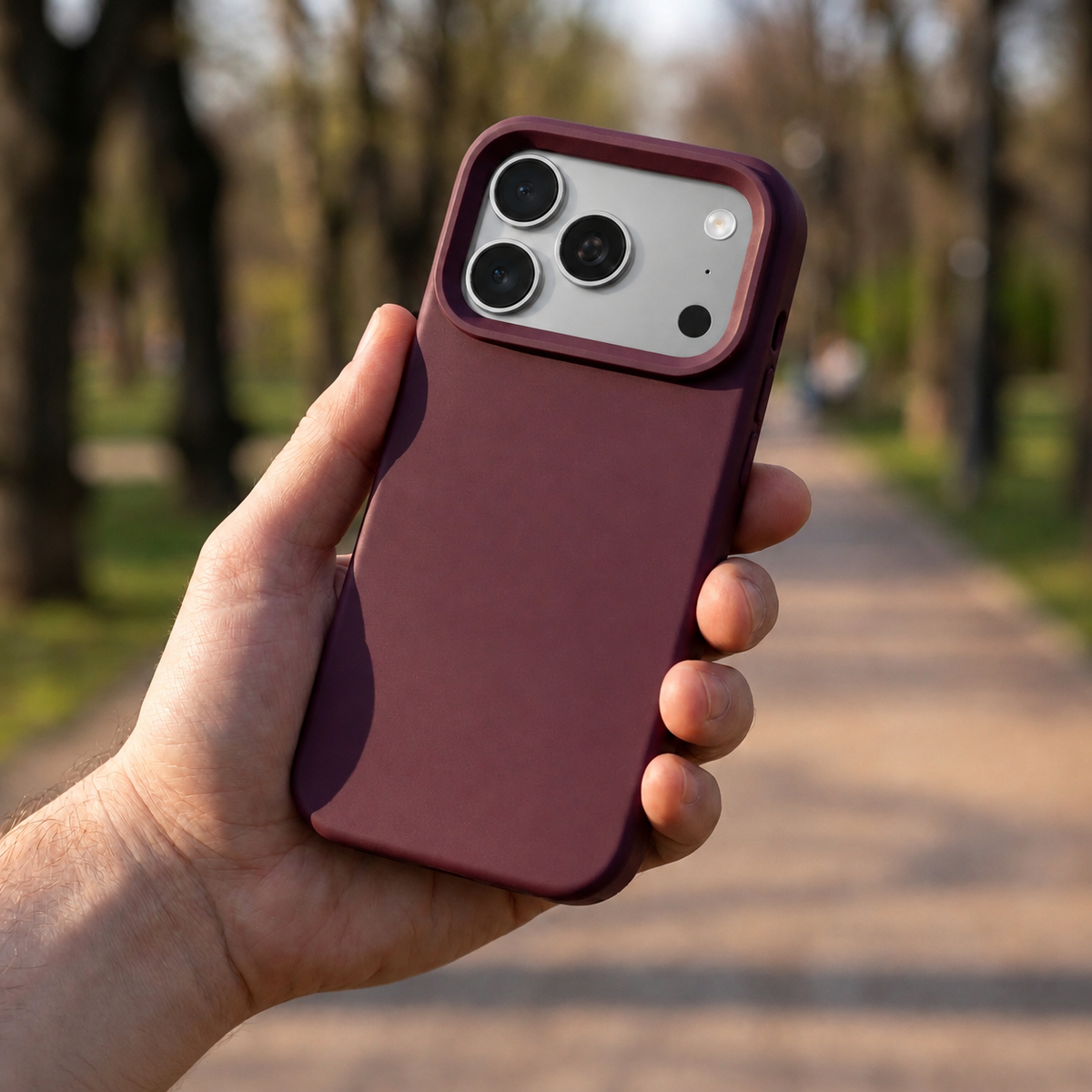 Premium Liquid Silicone iPhone Case – Open Camera – Plum