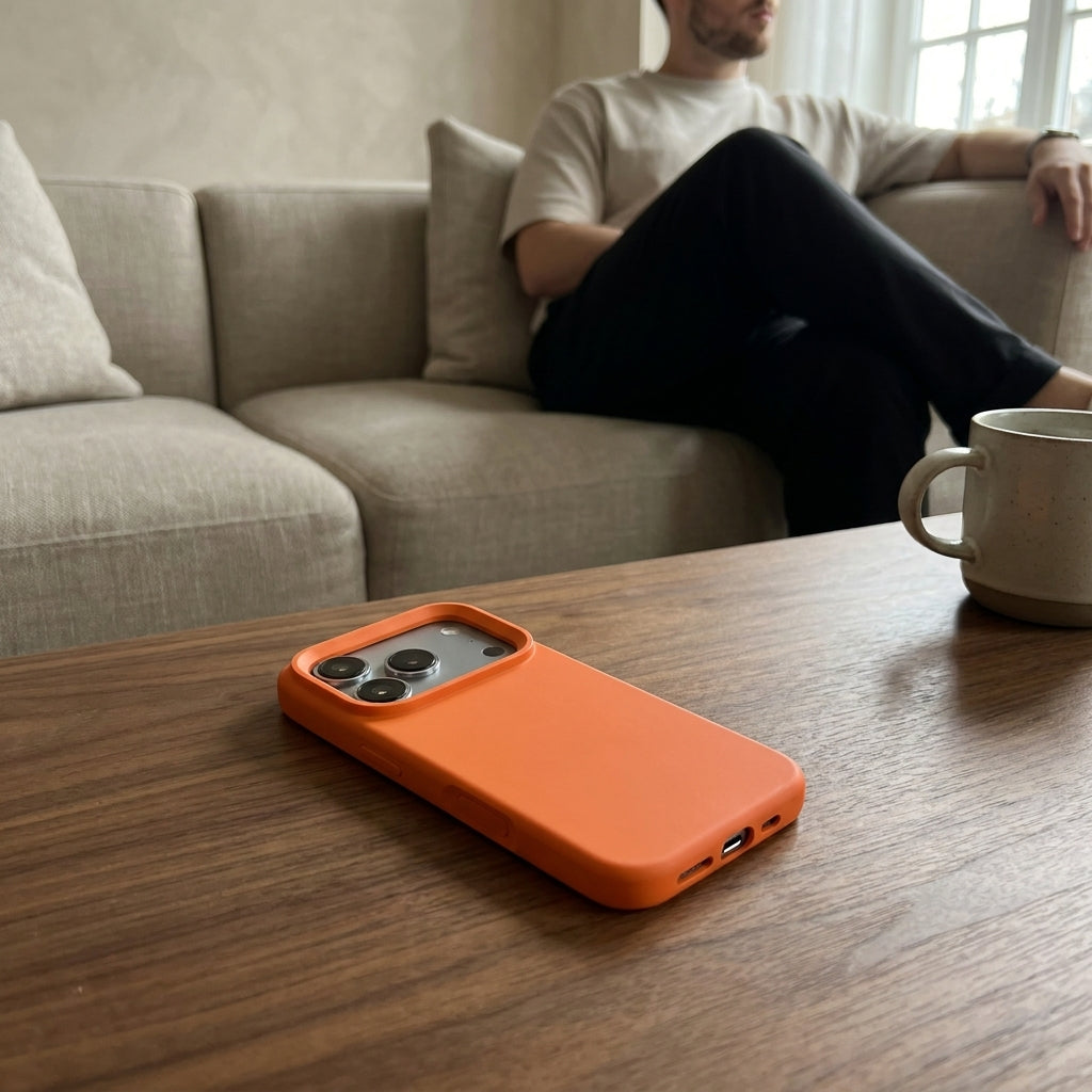 Premium Liquid Silicone iPhone Case – Open Camera – Tangerine