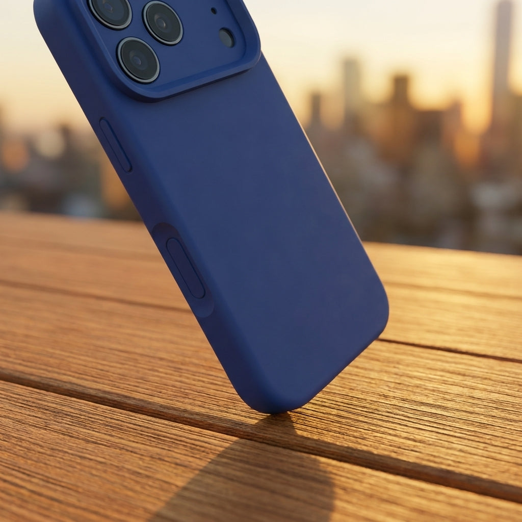 Premium Liquid Silicone iPhone Case – Precision Camera – Navy Blue