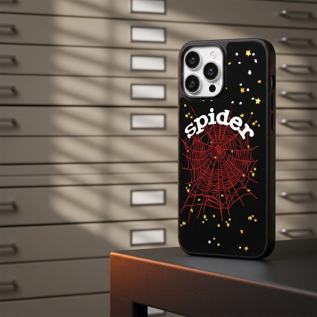 Spider Web Streetwear MagSafe Glass iPhone Case - Red – lifestyle view 1